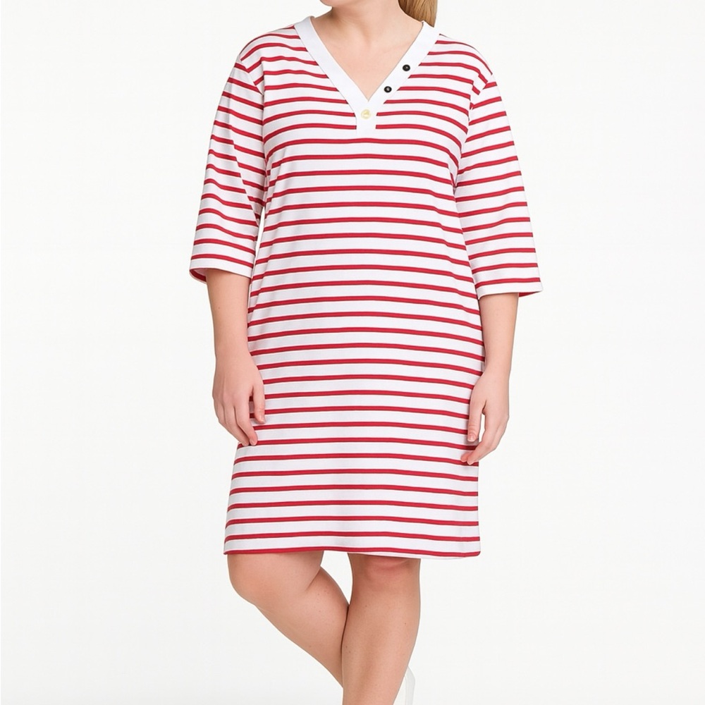 Draper James Mariner Nautical Stripe V-Neck T-Shirt Dress 4th of July Sz 1X💛
